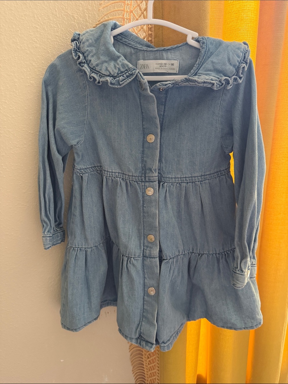 Zara Light Blue Denim Tiered Dress 12/18